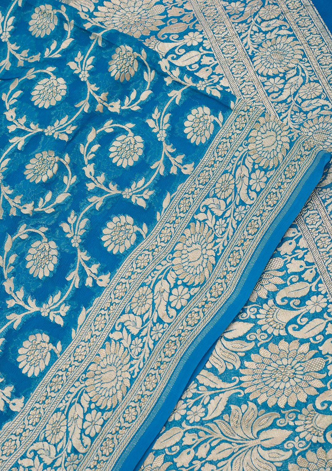 Blue Georgette Jaal Zariwork Saree With Matching Blouse Piece