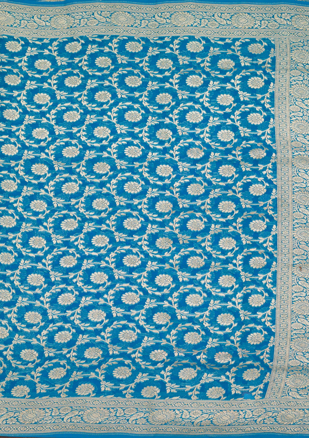 Blue Georgette Jaal Zariwork Saree With Matching Blouse Piece