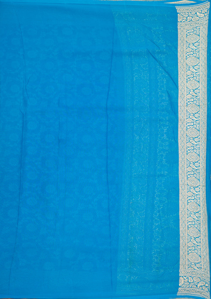 Blue Georgette Jaal Zariwork Saree With Matching Blouse Piece