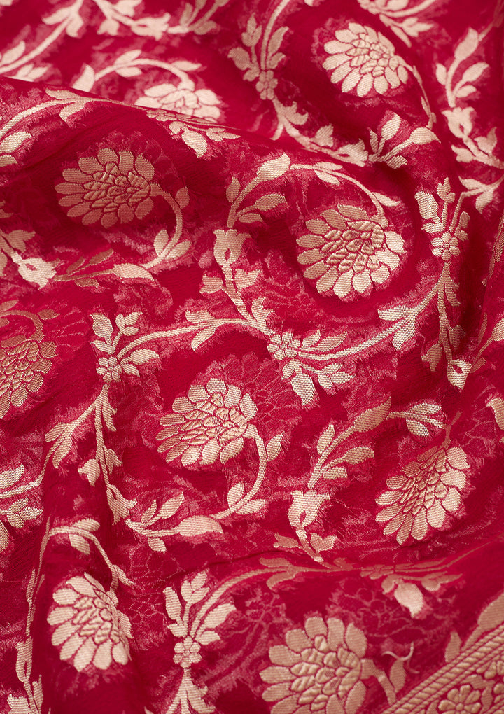 Rani Pink Zariwork Georgette Silk_Saree