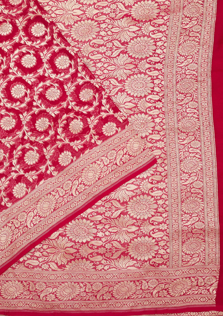 Rani Pink Zariwork Georgette Silk_Saree