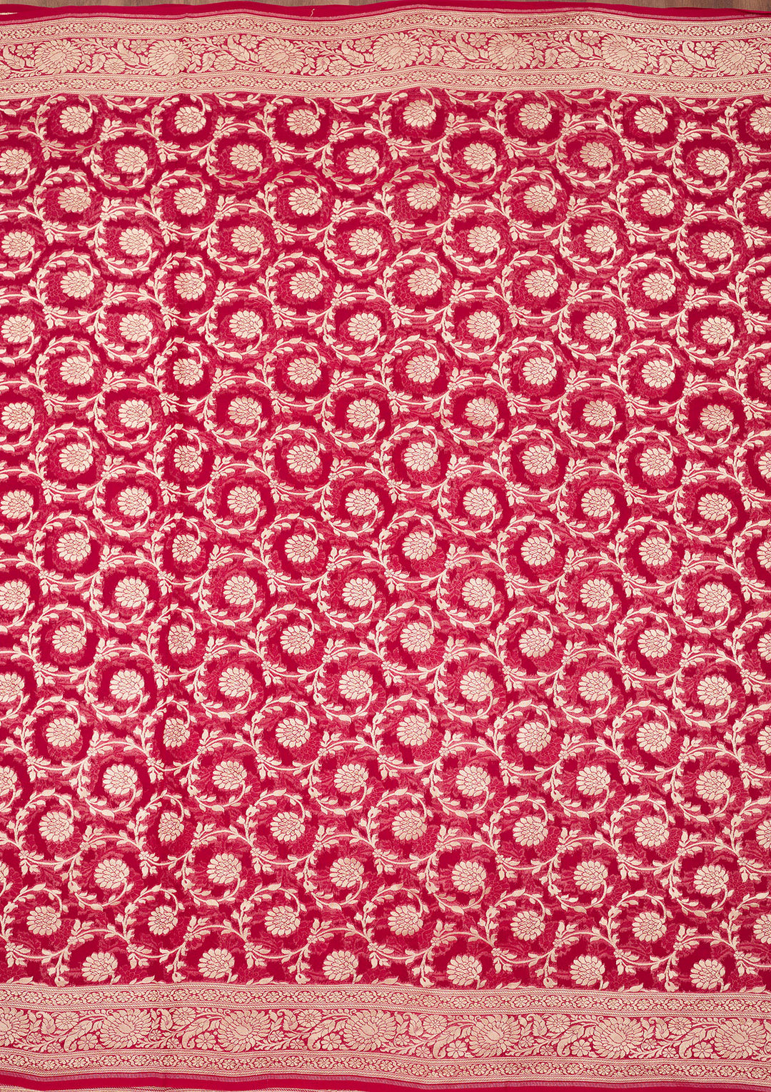 Rani Pink Zariwork Georgette Silk_Saree