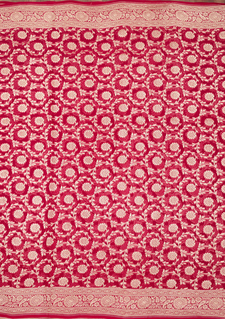 Rani Pink Zariwork Georgette Silk_Saree