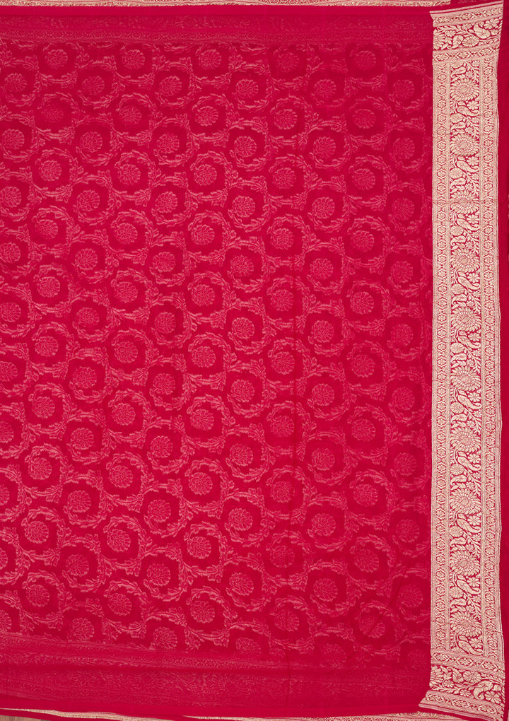 Rani Pink Zariwork Georgette Silk_Saree