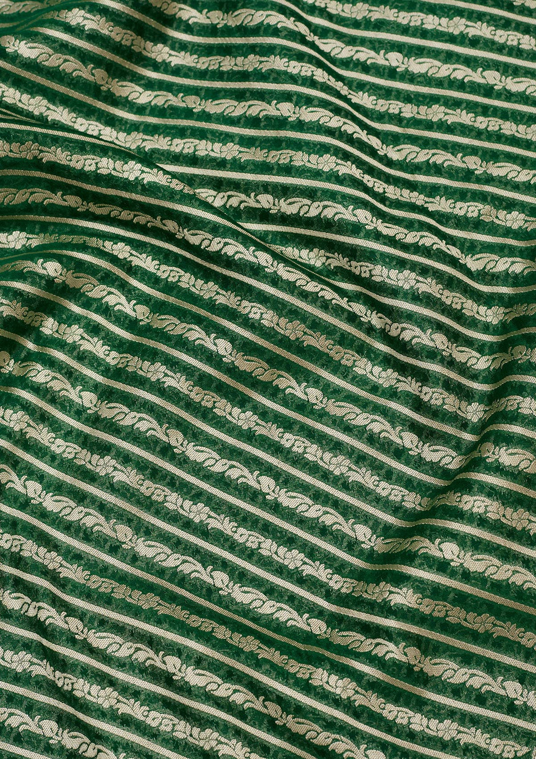Bottle Green Georgette Stripes Zariwork Saree With Matching Blouse Piece