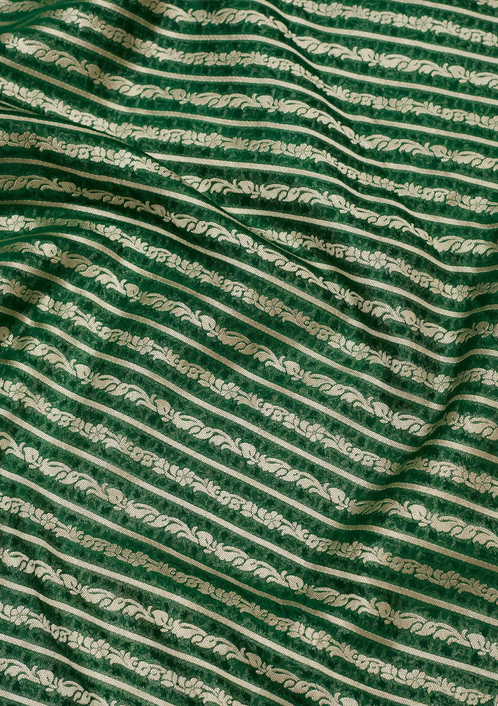 Bottle Green Georgette Stripes Zariwork Saree With Matching Blouse Piece