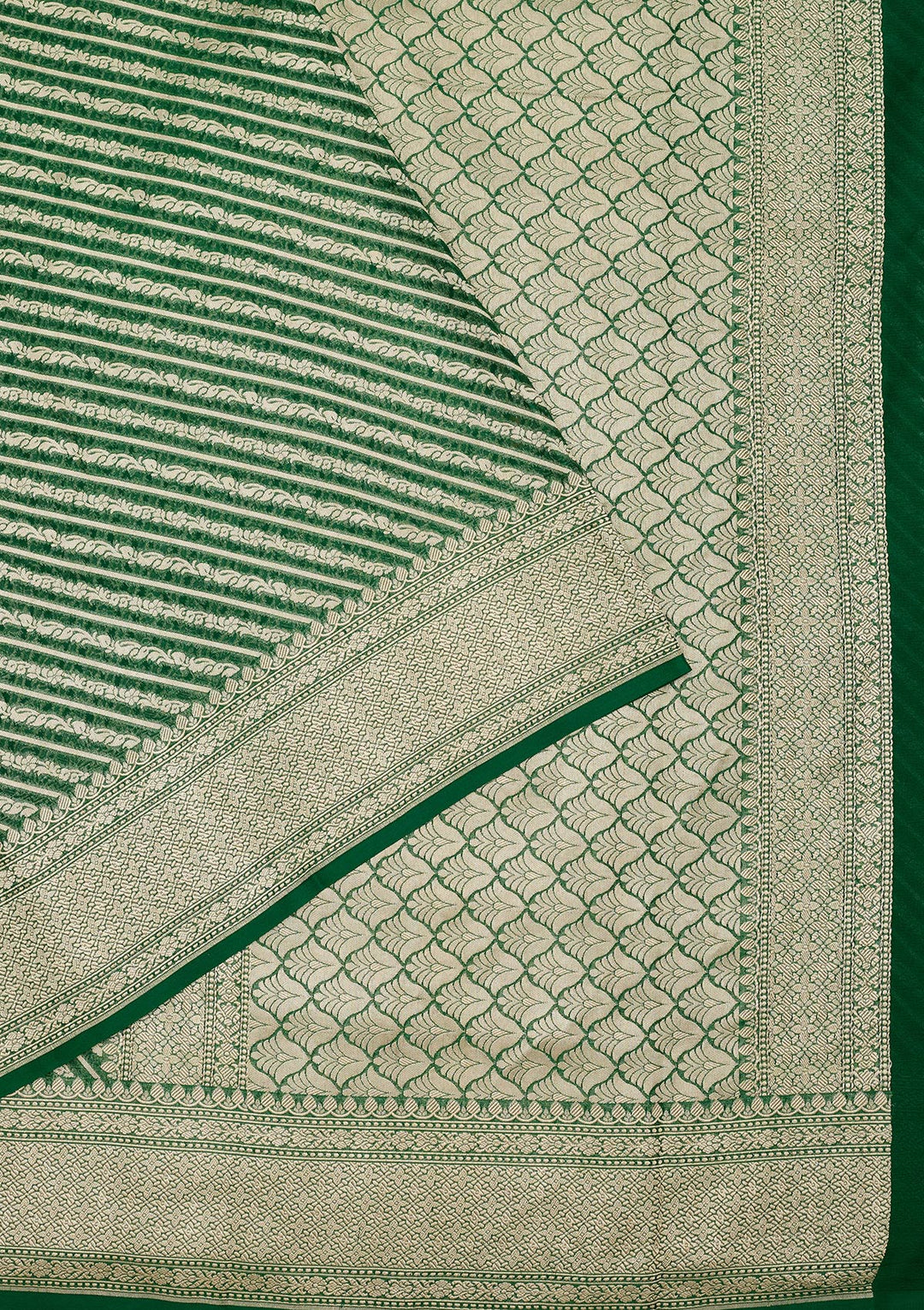 Bottle Green Georgette Stripes Zariwork Saree With Matching Blouse Piece