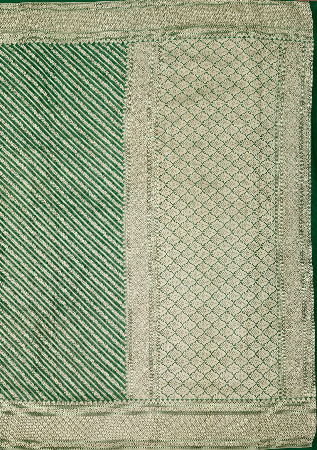 Bottle Green Georgette Stripes Zariwork Saree With Matching Blouse Piece