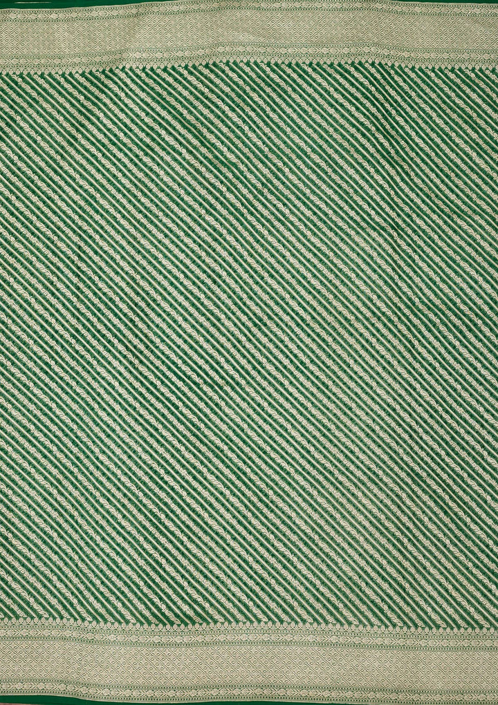Bottle Green Georgette Stripes Zariwork Saree With Matching Blouse Piece