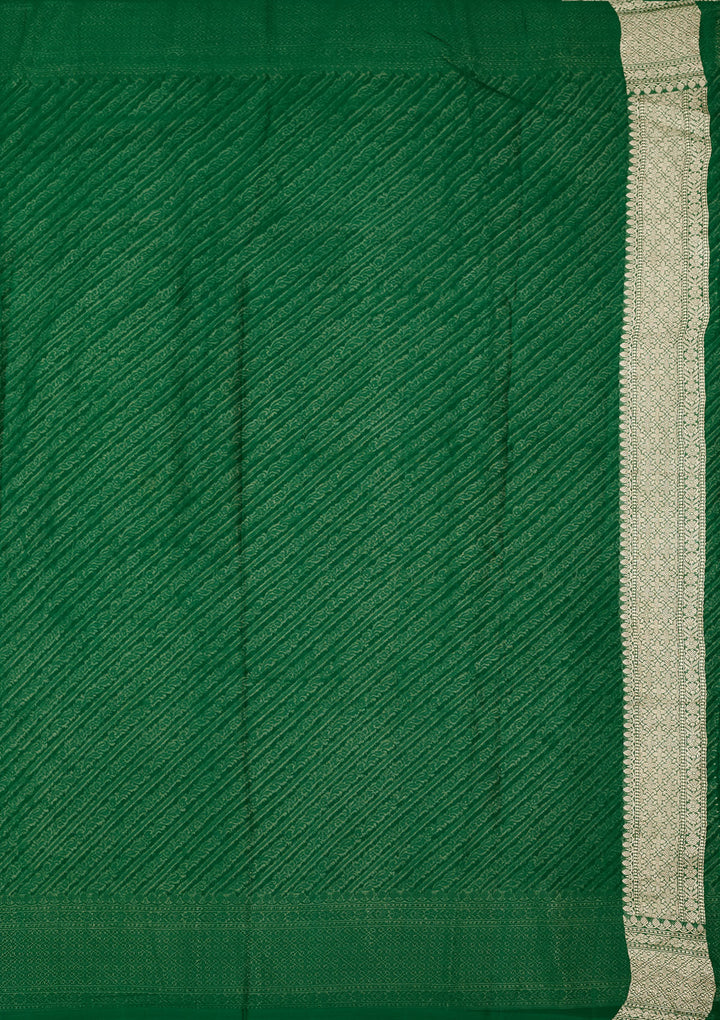 Bottle Green Georgette Stripes Zariwork Saree With Matching Blouse Piece