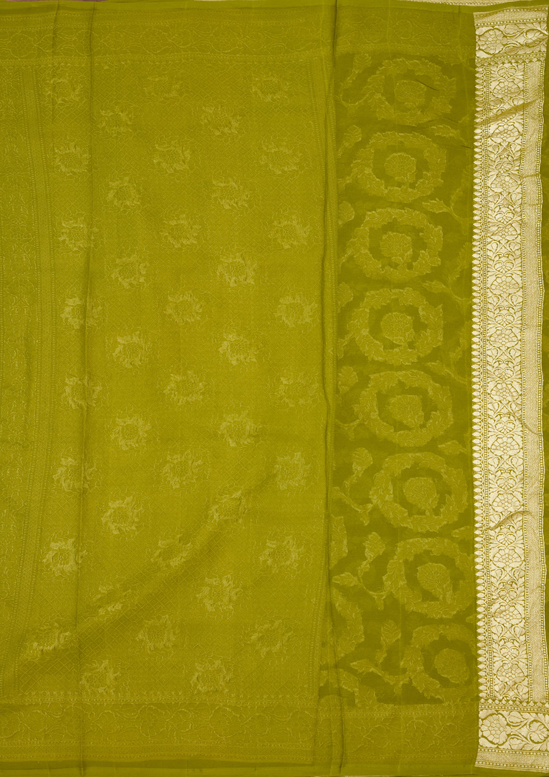 Mehendi Georgette Jaal Zariwork Saree With Matching Blouse Piece