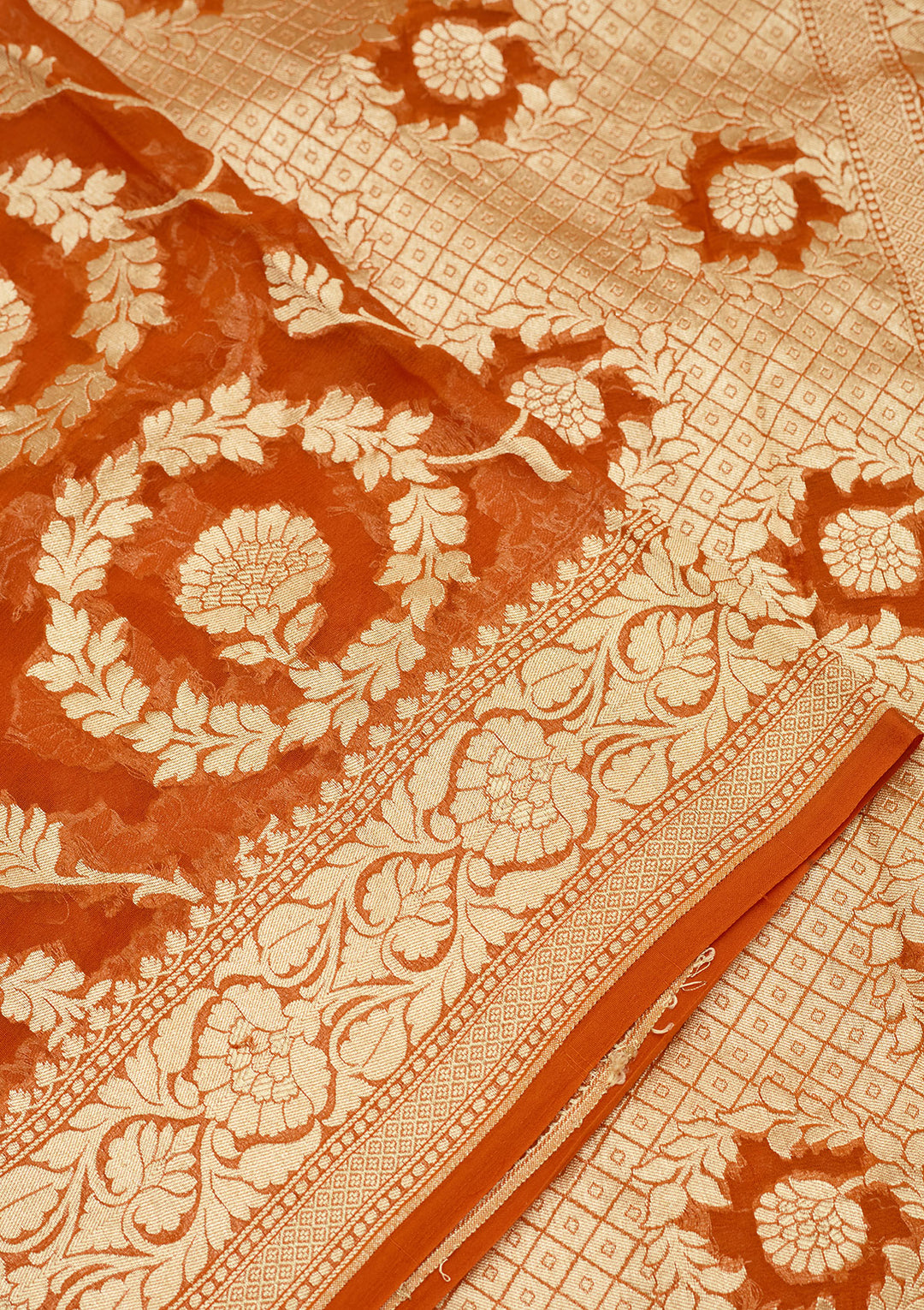 Rust Zariwork Georgette Silk Saree