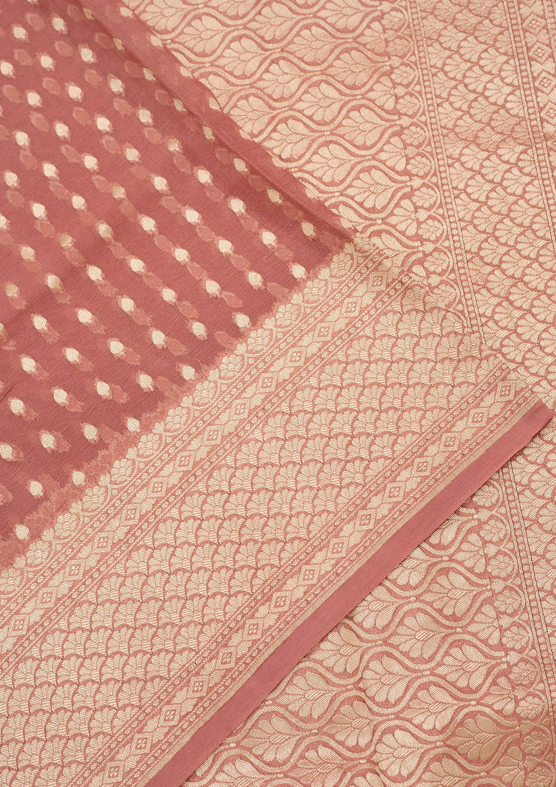 Onion Pink Georgette Buti Gold Zariwork Saree With Matching Blouse Piece