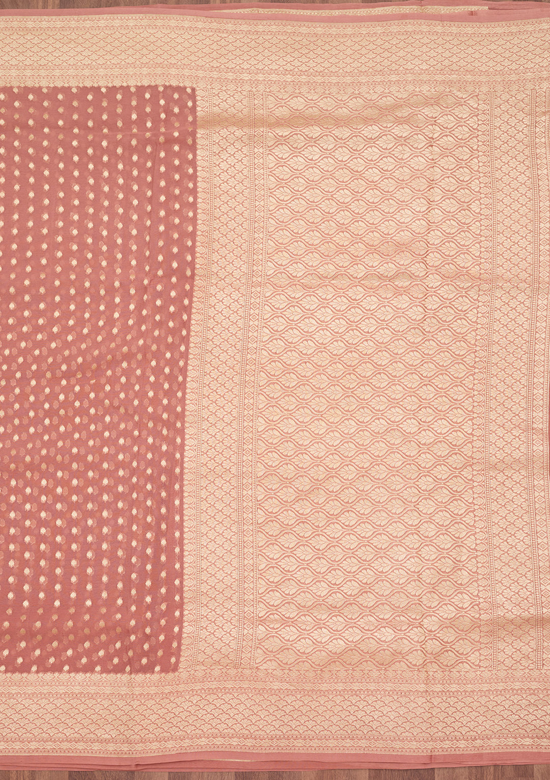 Onion Pink Georgette Buti Gold Zariwork Saree With Matching Blouse Piece