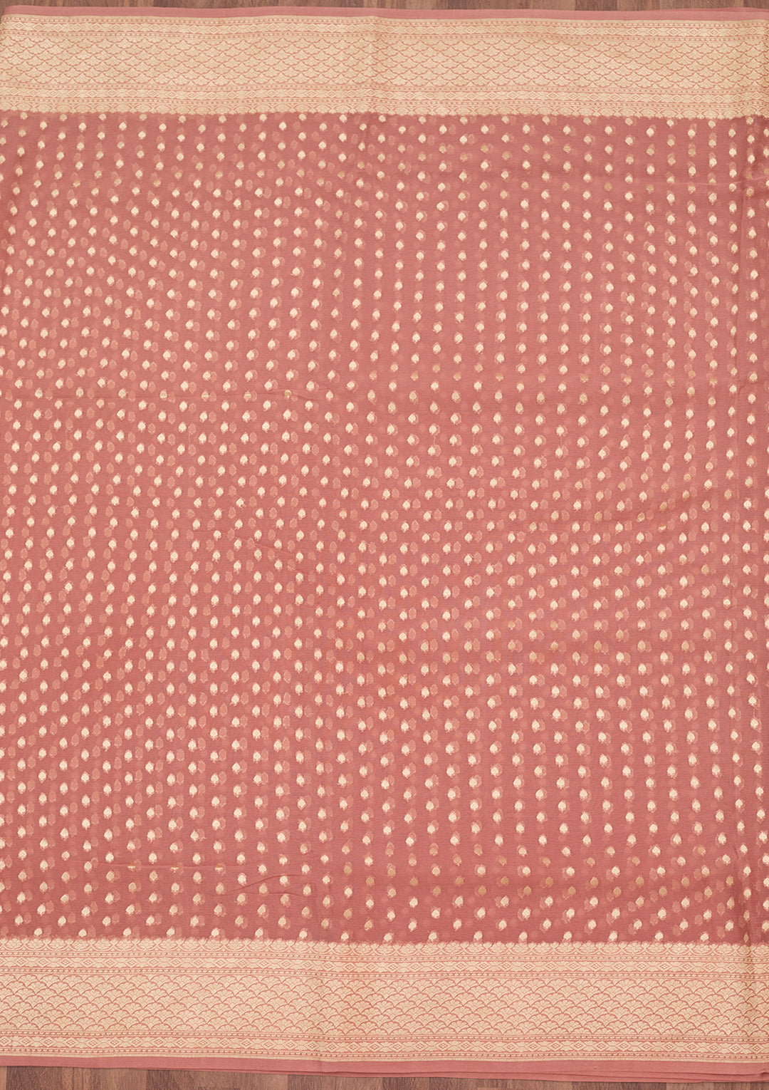 Onion Pink Georgette Buti Gold Zariwork Saree With Matching Blouse Piece