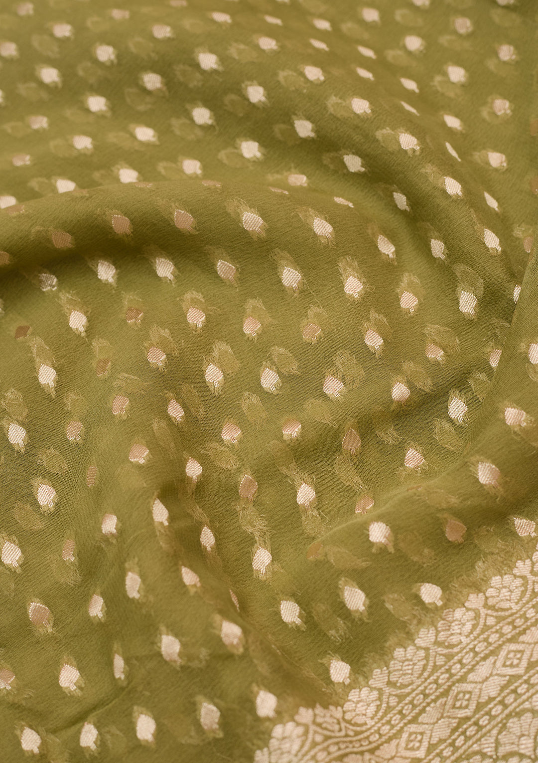 Pista Green Georgette Buti Gold Zariwork Saree With Matching Blouse Piece