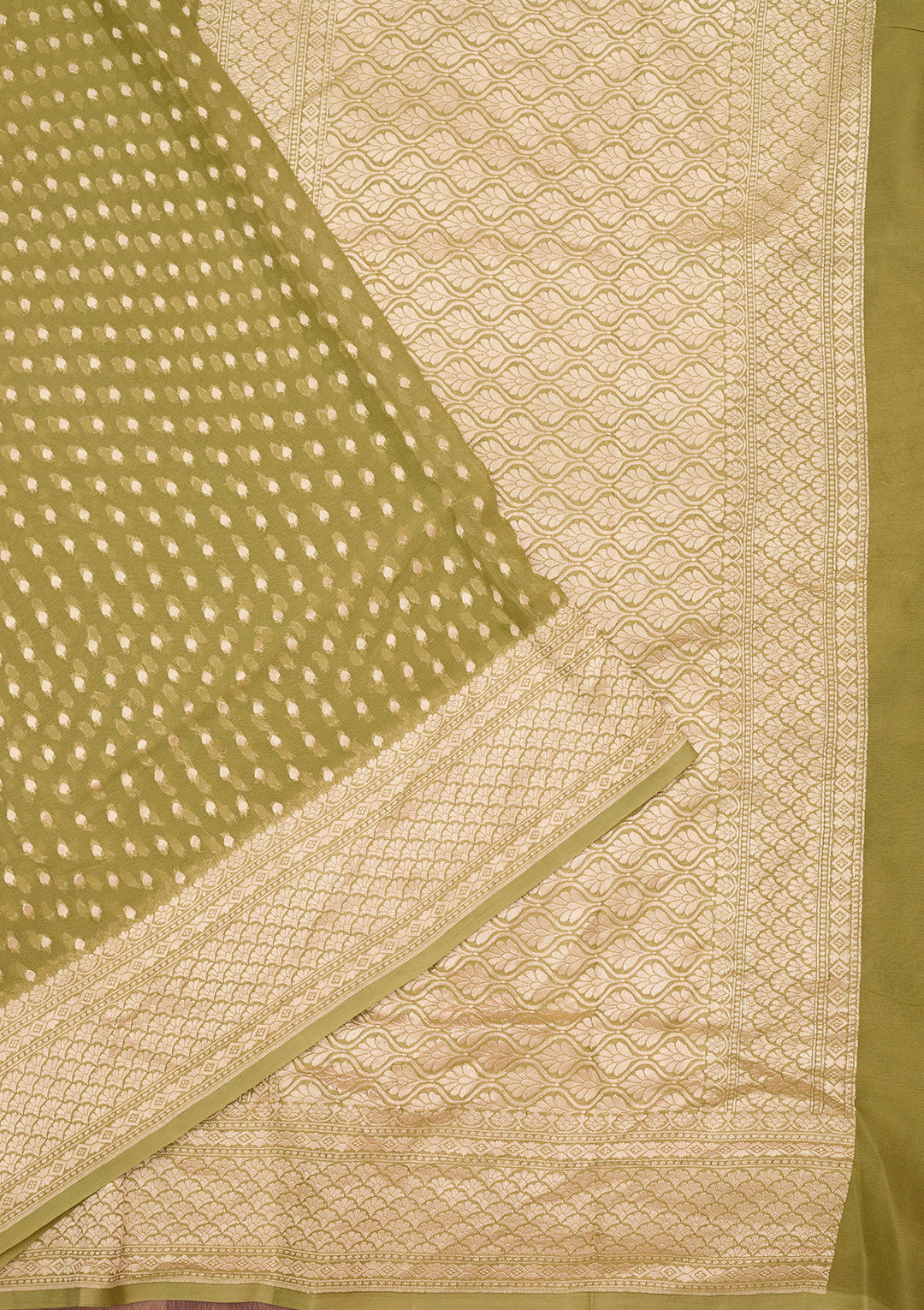 Pista Green Georgette Buti Gold Zariwork Saree With Matching Blouse Piece