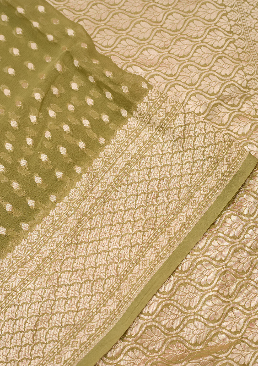 Pista Green Georgette Buti Gold Zariwork Saree With Matching Blouse Piece