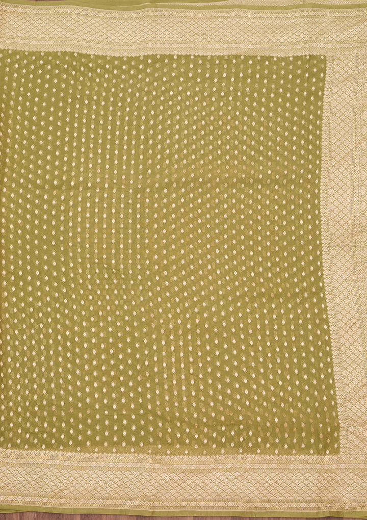 Pista Green Georgette Buti Gold Zariwork Saree With Matching Blouse Piece