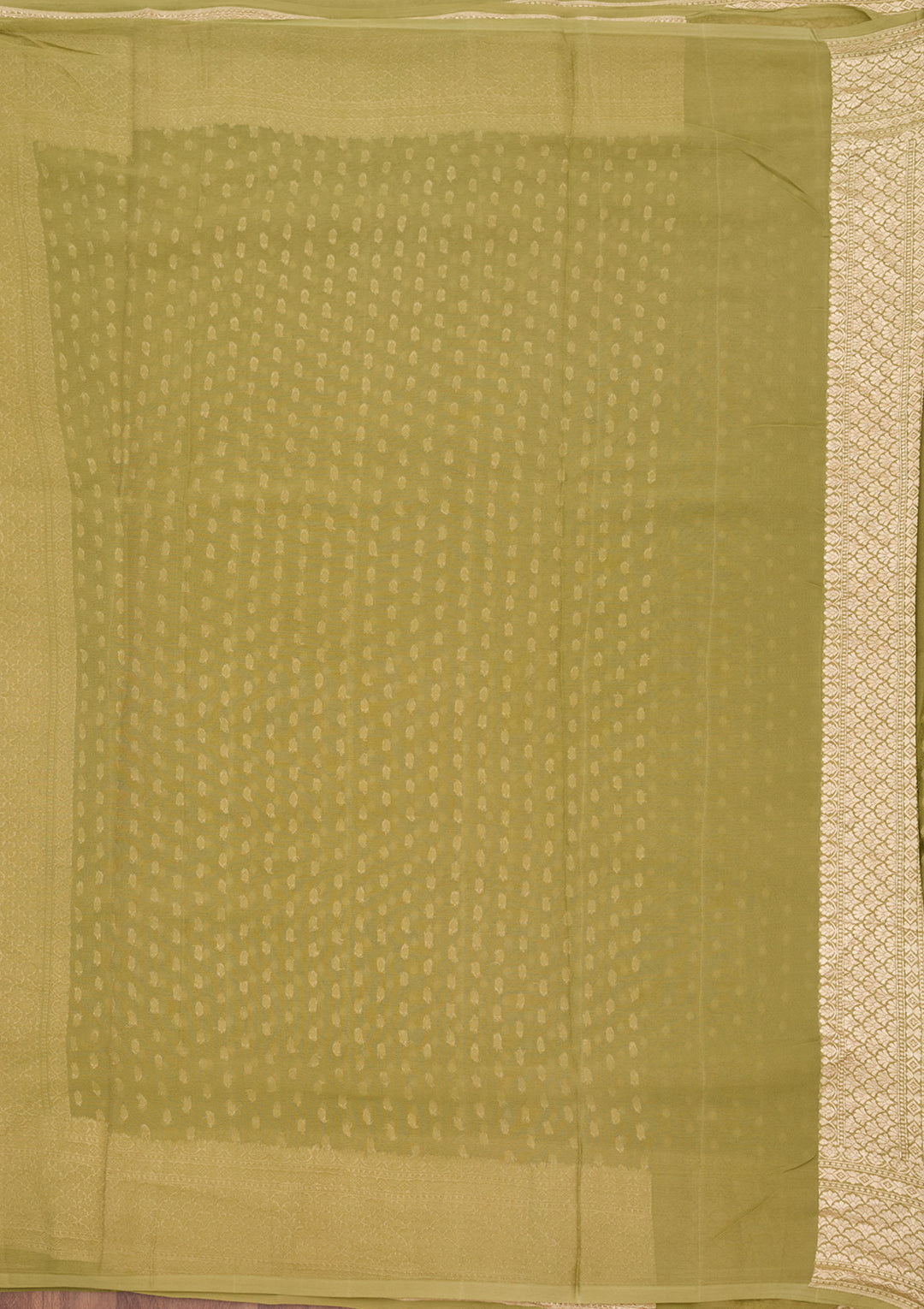 Pista Green Georgette Buti Gold Zariwork Saree With Matching Blouse Piece