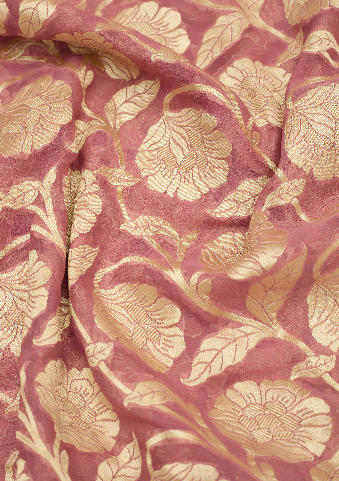 Baby Pink Georgette Jaal Gold Zariwork Saree With Matching Blouse Piece