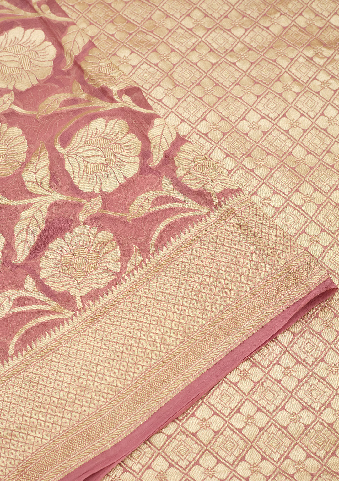 Baby Pink Georgette Jaal Gold Zariwork Saree With Matching Blouse Piece