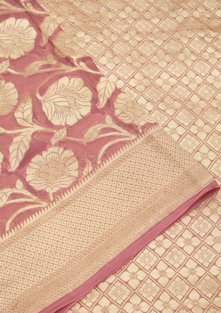 Baby Pink Georgette Jaal Gold Zariwork Saree With Matching Blouse Piece