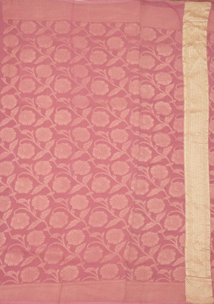 Baby Pink Georgette Jaal Gold Zariwork Saree With Matching Blouse Piece