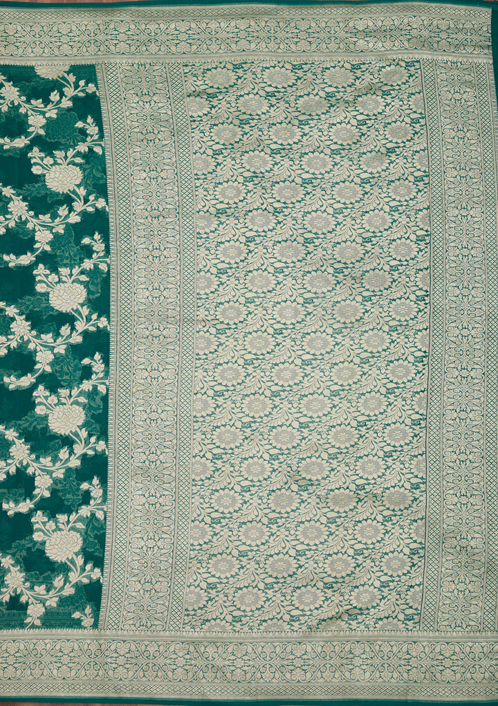 Rama Green Georgette Jaal Zariwork Saree With Matching Blouse Piece