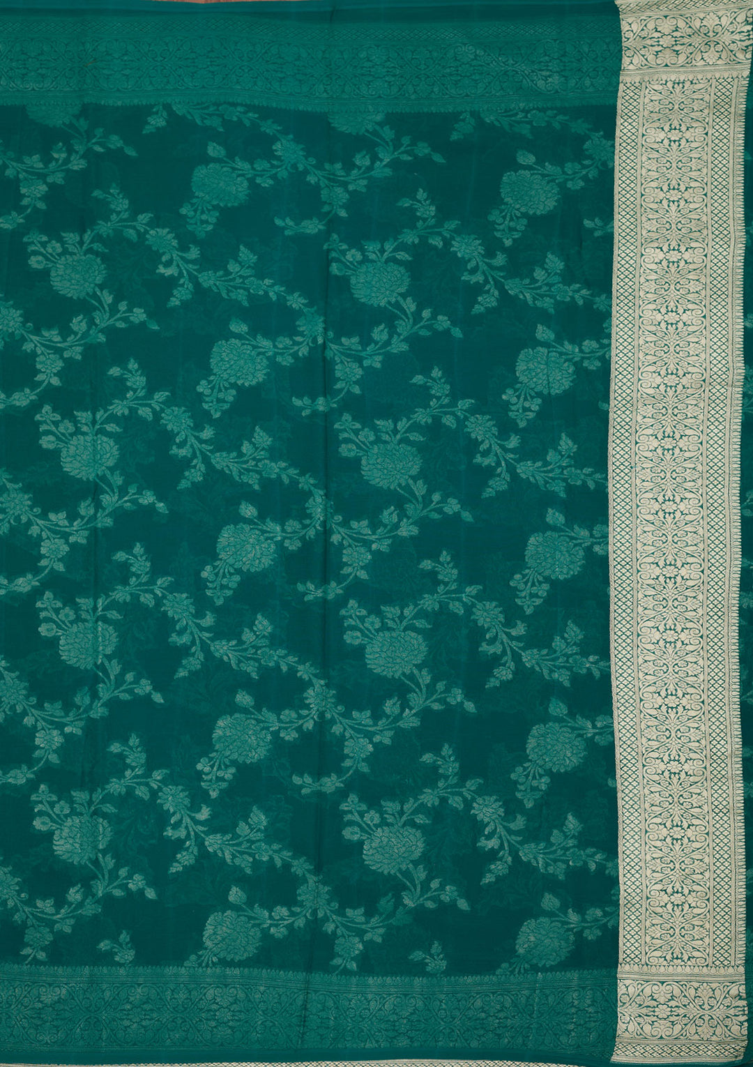 Rama Green Georgette Jaal Zariwork Saree With Matching Blouse Piece