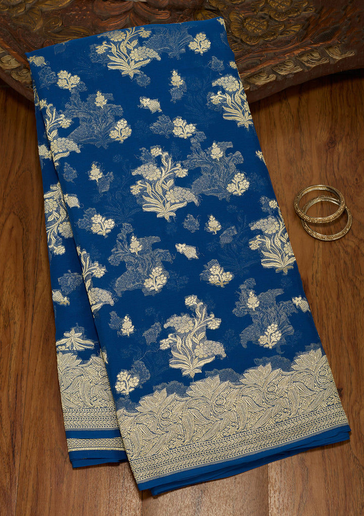 Royal Blue Zariwork Georgette Silk Saree