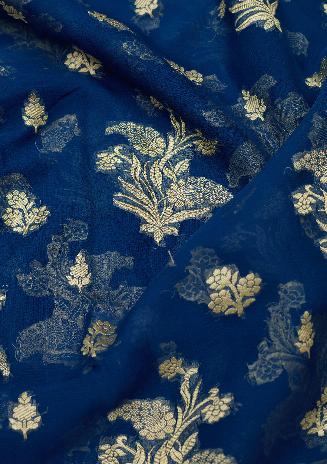 Royal Blue Zariwork Georgette Silk Saree