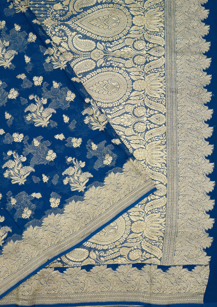 Royal Blue Zariwork Georgette Silk Saree