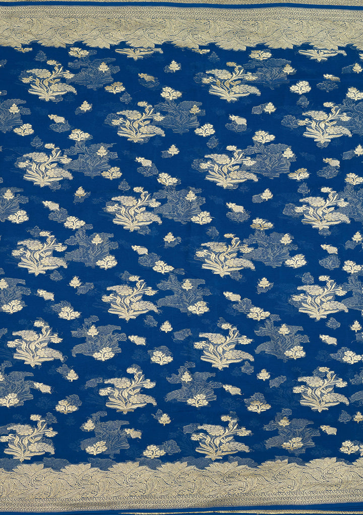 Royal Blue Zariwork Georgette Silk Saree