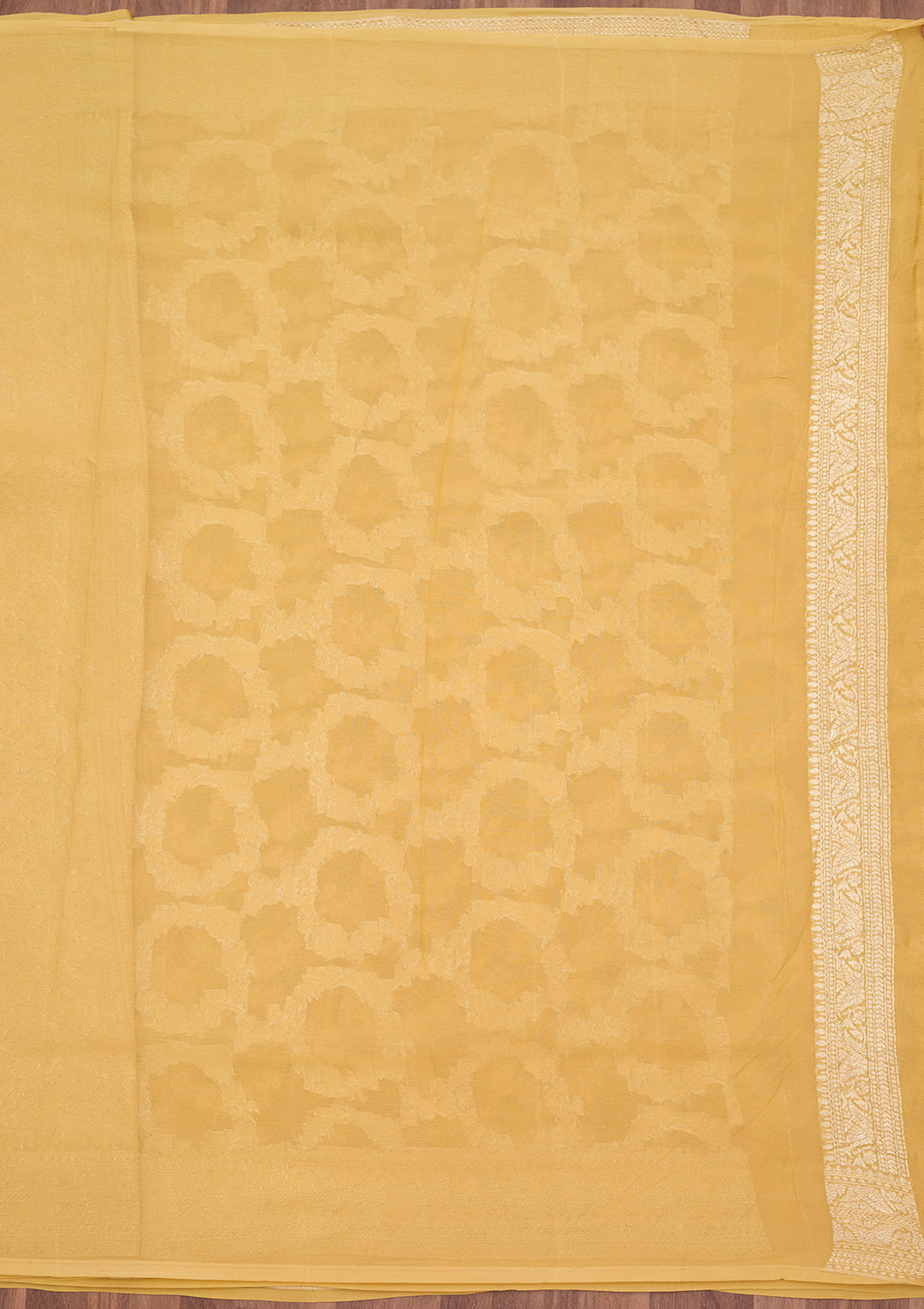 Gold Georgette Jaal Silver Zariwork Saree With Matching Blouse Piece