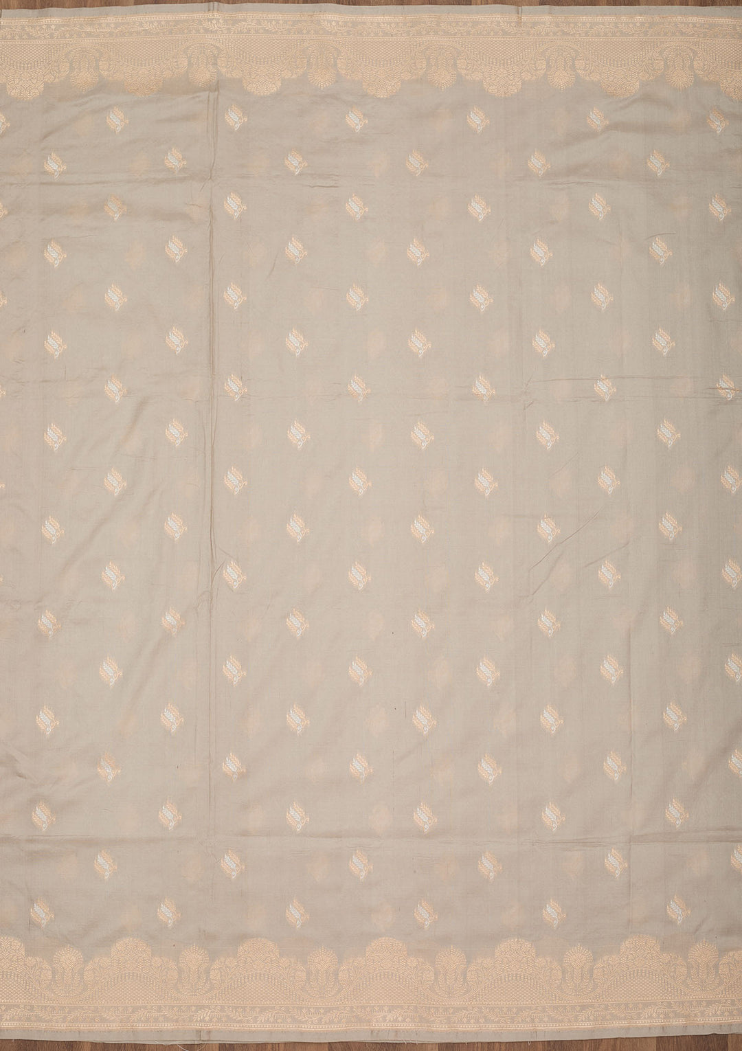 Grey Silk Buti Gold Zariwork Saree With Matching Blouse Piece