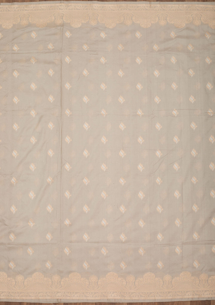 Grey Silk Buti Gold Zariwork Saree With Matching Blouse Piece