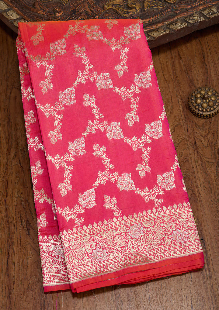 Rani Pink Zariwork Pure Silk Saree