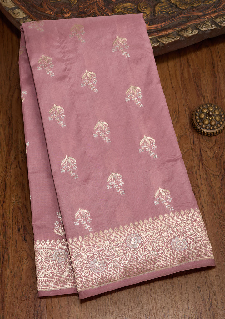 Onion Pink Silk Buti Zariwork Saree With Matching Blouse Piece