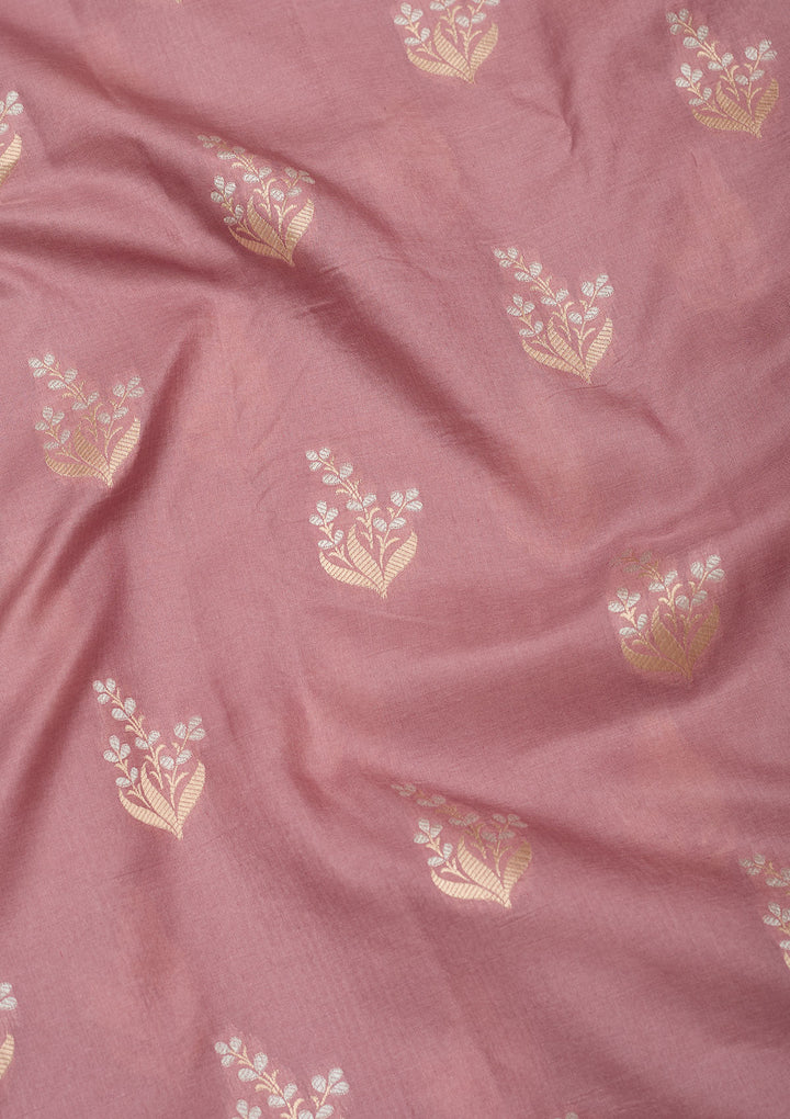Onion Pink Silk Buti Zariwork Saree With Matching Blouse Piece