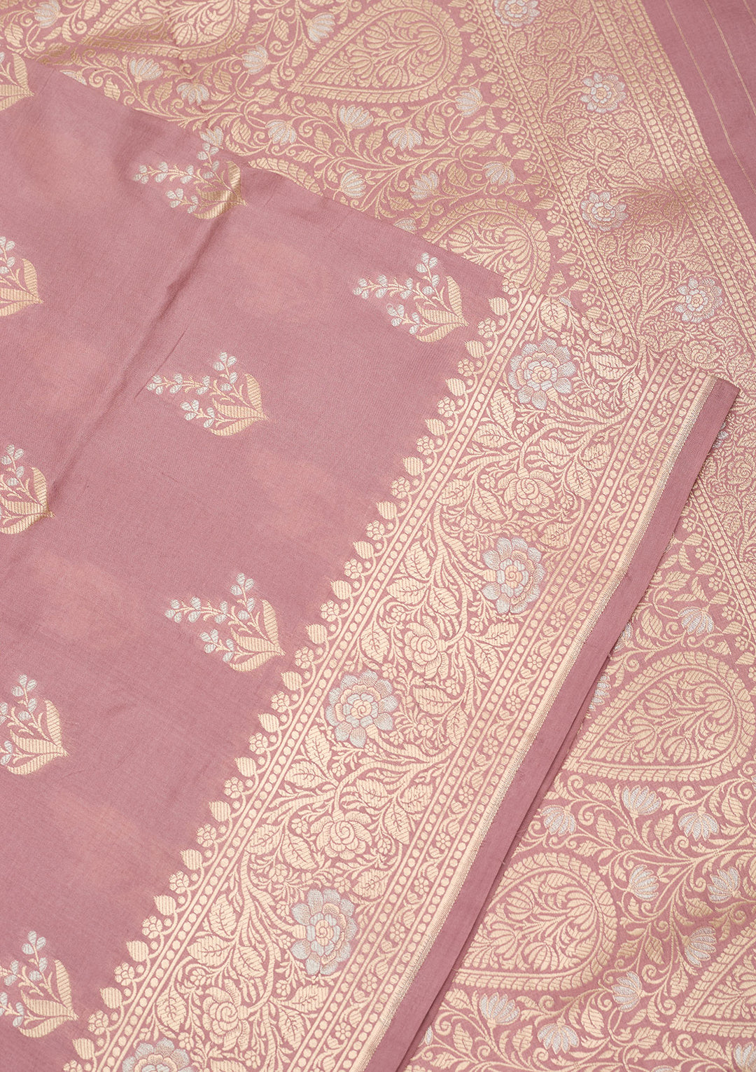 Onion Pink Silk Buti Zariwork Saree With Matching Blouse Piece