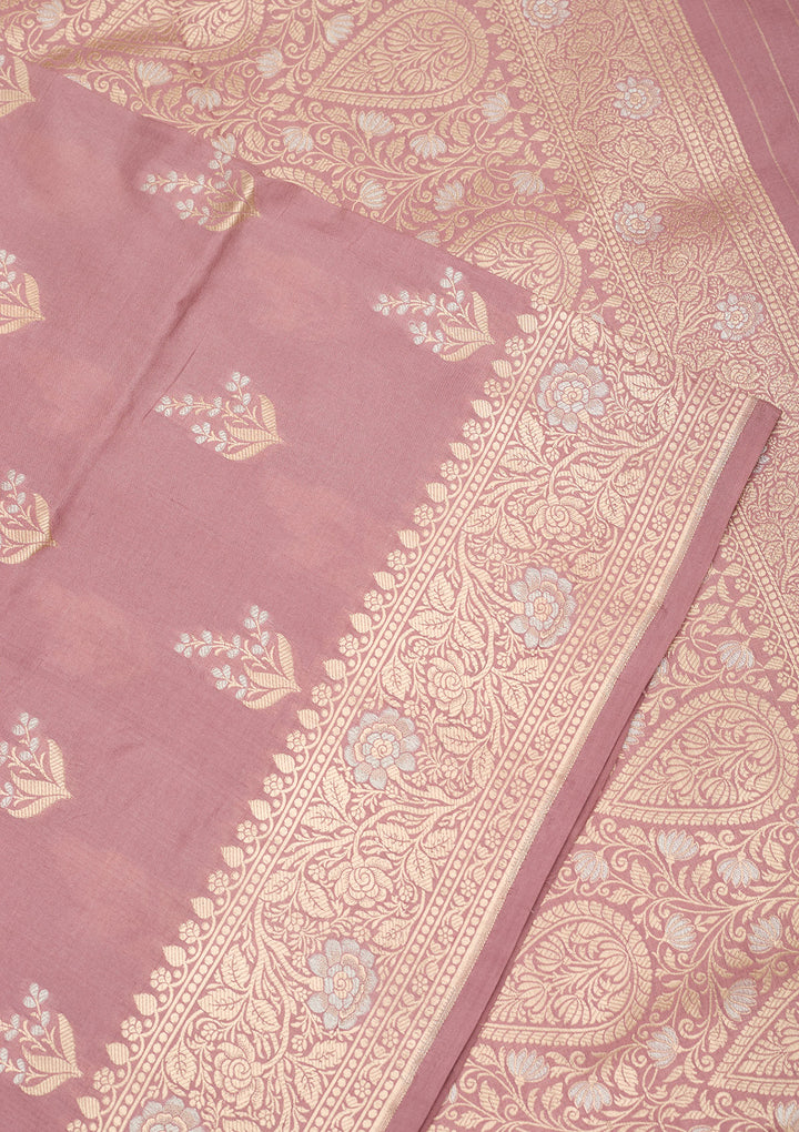 Onion Pink Silk Buti Zariwork Saree With Matching Blouse Piece