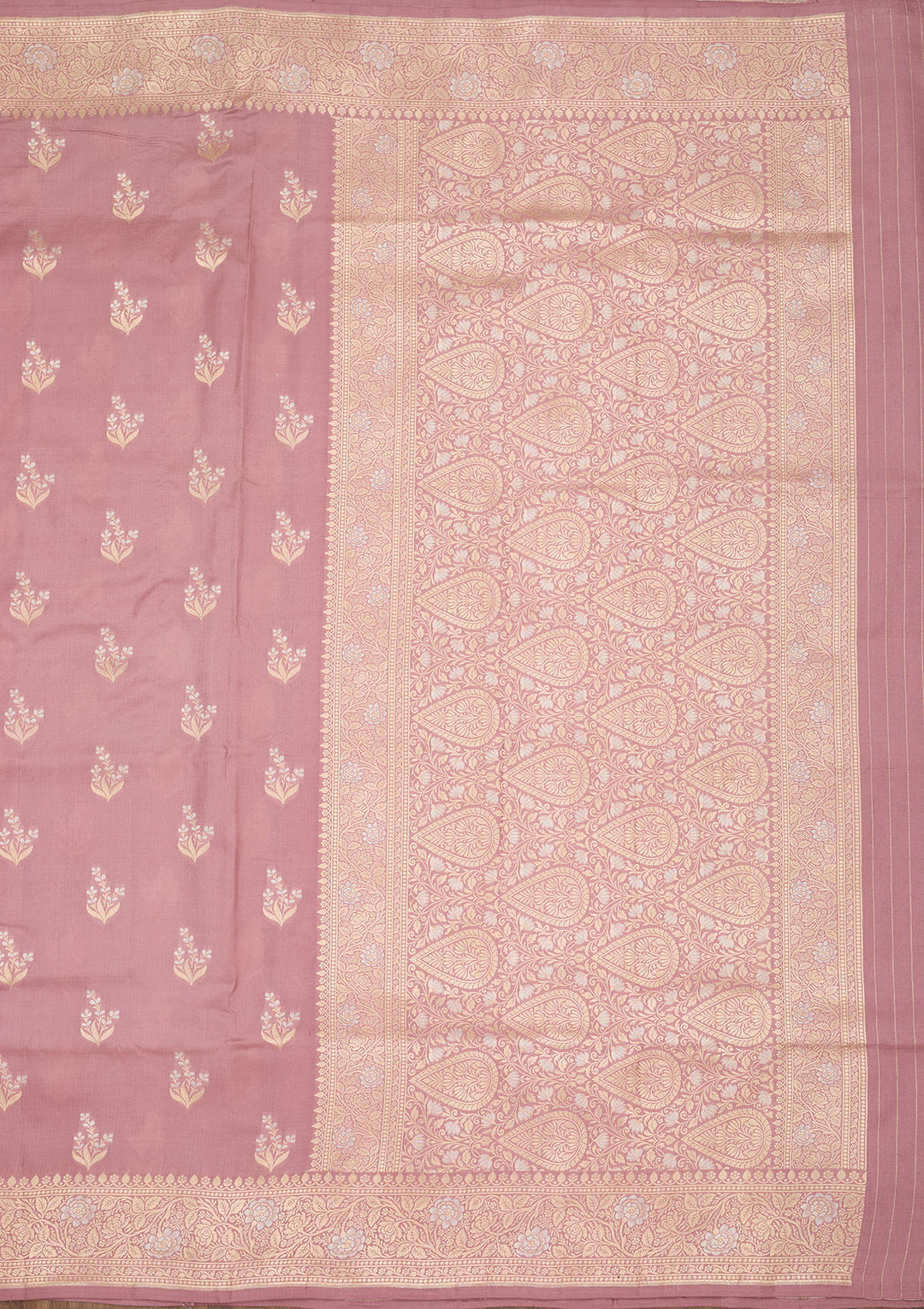 Onion Pink Silk Buti Zariwork Saree With Matching Blouse Piece
