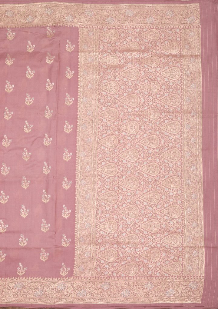 Onion Pink Silk Buti Zariwork Saree With Matching Blouse Piece