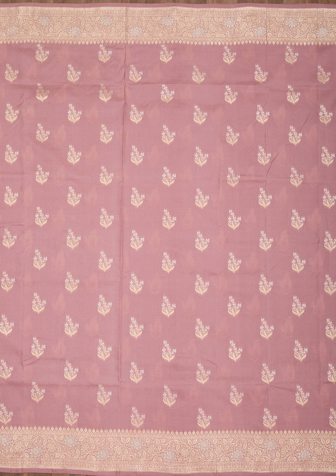 Onion Pink Silk Buti Zariwork Saree With Matching Blouse Piece
