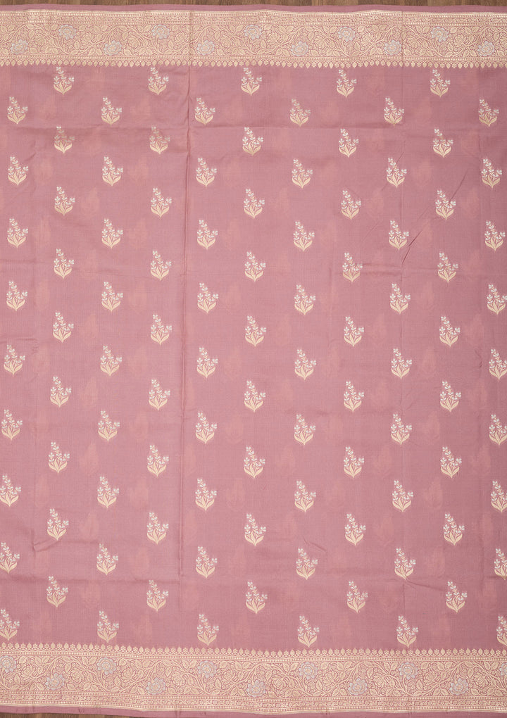 Onion Pink Silk Buti Zariwork Saree With Matching Blouse Piece