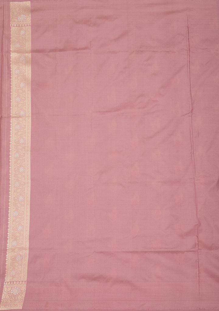 Onion Pink Silk Buti Zariwork Saree With Matching Blouse Piece