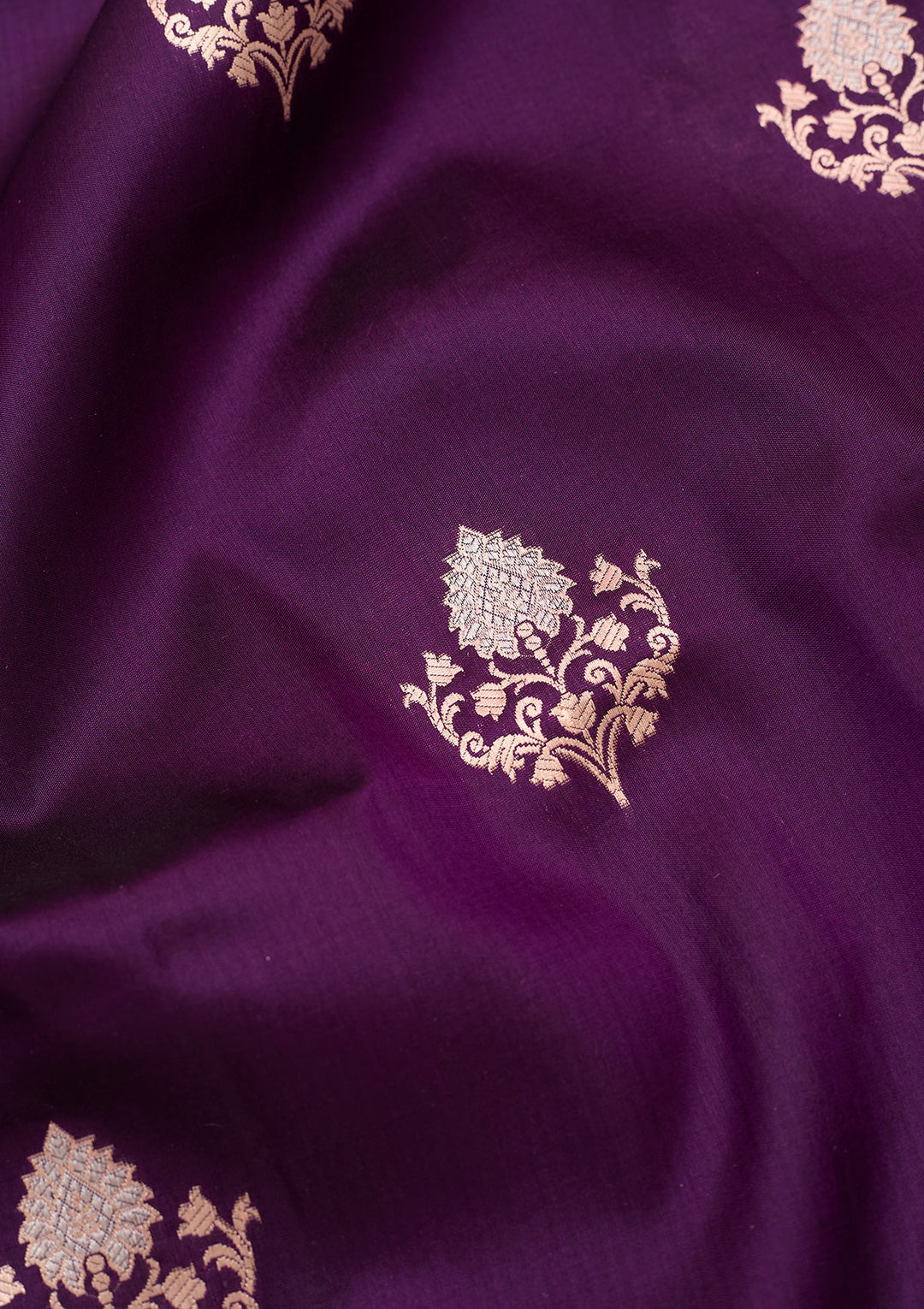 Purple Silk Buti Gold Zariwork Saree With Matching Blouse Piece