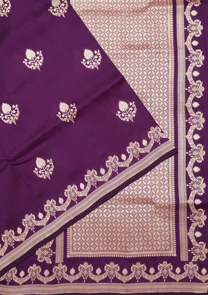 Purple Silk Buti Gold Zariwork Saree With Matching Blouse Piece