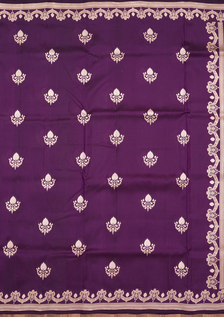 Purple Silk Buti Gold Zariwork Saree With Matching Blouse Piece